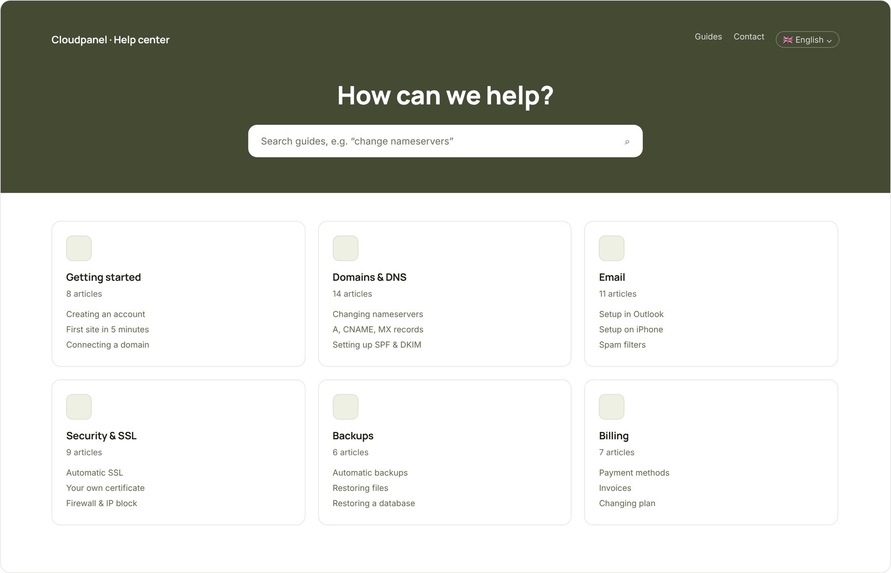 Public help center with search and article categories